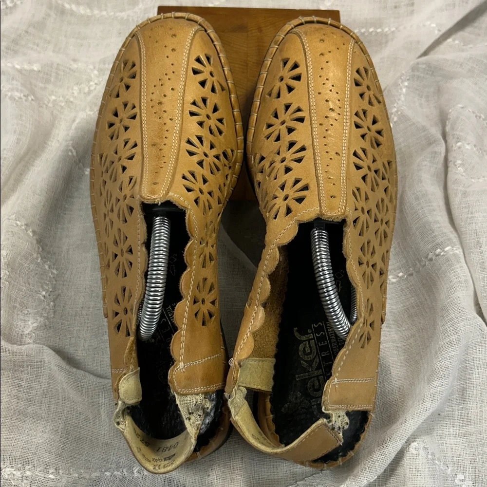 Rieker laser cut leather sling back shoes